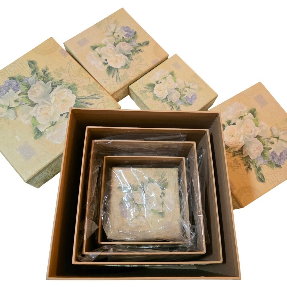 NWOT VTG 2003 Bob's Nesting Boxes 7 Victorian Rose Storage Set Sharbert K. Brown